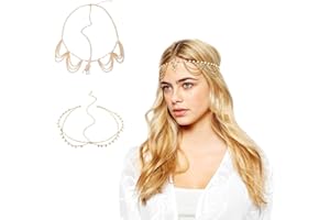 COYUN 2 Pcs Oro Testa Catena Nuziale, Bohemien Fascia Nappe Catena Capelli a Strati, Copricapo a Catena Multistrato, Boho Head Chain da Sposa Festival Accessori per Copricapo per Donne e Ragazze