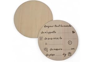 GÉNÉRIQUE Plaque de Naissance Ronde en Bois, 12 cm, Inscription 'Bonjour tout le monde', Style Français