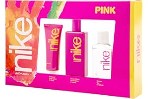 NIKE - Pink Colonia 100 ml + Crema Corporal 75 ml + Gel de Baño 100 ml, Estuche de Regalo Mujer, Eau de Toilette Natural y Femenina, Aroma Floral Afrutado, Fragancia Fresca, Seductora y Duradera