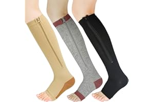YUSHOW MMSD Easy On Zip Compression Socks For Men Women with Toe Open Design Zipper Leg Support Knee-High Stockings-3Pair