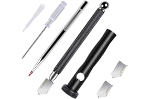 Kalawen Glasschneider für 2-20 mm Glas Cutter mit Ergonomischer Griff Professionelle Glas Schneider Diamantschneider mit 3 Glasschneidkopf Öltropfer und Schraubendreher, für Glass Akkurate Schnitte