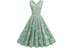 ZEIAYUAS Womens 1950s Vintage Rockabilly Dress Audrey Hepburn 50s 60s Dance Gown A Line Swing Cocktail Party Dress Sleeveless Elegant Wrap Retro Dresses Pleated Tea Dress