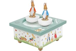TROUSSELIER - Pierre Lapin Peter Rabbit - Boîte à Musique Bébé Dancing en Bois - 2 Figurines Amovibles - Cadeau Naissance et Bapteme - Musique Menuet de Mozart