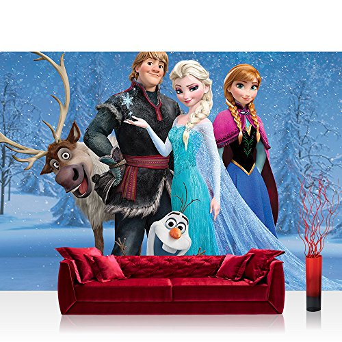 Fototapete 368x254 cm PREMIUM Wand Foto Tapete Wand Bild Papiertapete - Disney Tapete Die Eiskönigin Frozen Kindertapete Anna Elsa Kristoff Olaf blau - no. 1971