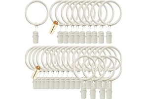 Lsgoodcare Set of 30 Decorative Metal Drapery Curtain Rings with Clips-1 Inch Interior Diameter, White Clip Rings for Curtain(Premium Iron Material)