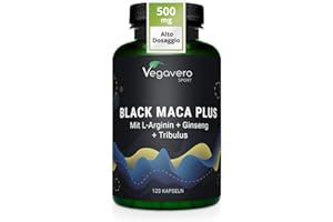 Maca Nera | con L-arginina + Ginseng + Tribulus + Zinco | Integratori Sport Pre-workout | 120 capsule | Vegan | Senza Additivi | Vegavero