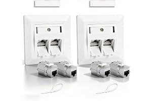 2 x 2-port CAT 7 nätverksdosa infälld 4 x CAT 7 Keystone RJ45-modul, CAT nätverk läggningskabel helskärmad, vit infälld glasb
