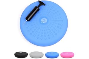 Phoenix Fitness Wobble Cushion - Non-Slip Stability Cushion for Core Strength with Hand Pump - Balance Disc for Adults Physio and Rehab - Sensory Wiggle Seat for Kids - Black, Grey, Blue or Pink