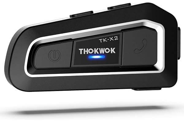 THOKWOK Intercom Moto, TK-X2 Casque Moto Ecouteur Bluetooth pour 2-3 Personnes, Kit Main Libre Oreillette Bluetooth Stéréo Hi-FI, Radio FM, Communication Système pour Motocross/ATV/Motoneige (1 Pièce)