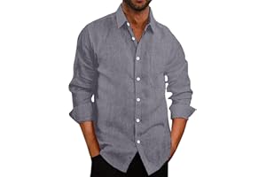 COOFANDY Męska koszula z długim rękawem, lniana koszula rekreacyjna z kieszenią na piersi, koszula biznesowa na lato, na plażę, lekka, jednokolorowa