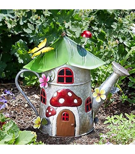 Handbemalte Pilz-Gartenornamente Aus Metall – Feenhäuser Für Draußen