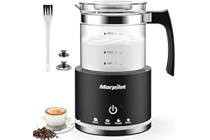 Morpilot Espumador de Leche Eéctrico,500 ml, Calentador de Leche 4 en 1 para Leche Caliente y Fría, Apto para Lavavajillas, Diseño Latte, 600 W, Negro