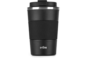 Artlive Travel Mug, Coffee Cup Insulated & Reusable Travel Cup - Thermal Stainless Steel Eco-Friendly with Leakproof Lid - Hot & Cold Coffee Mug (BlackGrip)