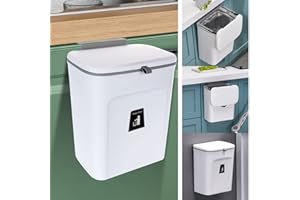 GOYADA Kosz kuchenny 9 l, wiszący kosz na śmieci 29,5 x 23,7 x 13 cm, kuchenny kosz na śmieci z przesuwaną pokrywą, wiszący kosz na śmieci do łazienki, kuchni, na kemping, biały