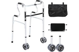 ‎EULENKE Eulenke Walking Aid for Seniors, Folding Walking Frame with 2 Swivel Wheels, Height Adjustable Aluminium, Non-Slip Stable Walker up to 180 kg, Silver