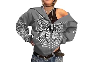 YINGKE Femme Imprimé Araignée Zippé Sweat à Capuche Manches Longues Pull Oversized Y2K Veste Gothique Punk Vintage Harajuku Streetwear