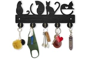 MAYJOYDIY Love Cat Key Holder for Wall Black Wooden Cat Key Hooks 30×13.8cm 5 Alloy Hooks 4 Cats Wall Mounted Key Rack for Gift Front Door Entryway Hallway Office Wall Organizer Art Decor