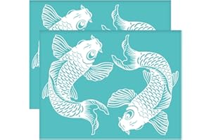 ‎OLYCRAFT OLYCRAFT 2 Stück Koi Siebdruckschablonen Selbstklebende Thema Sommer Koi Fisch Orientierungsschablonen Siebdruckschablonen Wiederverwendbar Siebdruck Mesh Transfer Zum Malen Auf Holz T Shirts-28x22cm