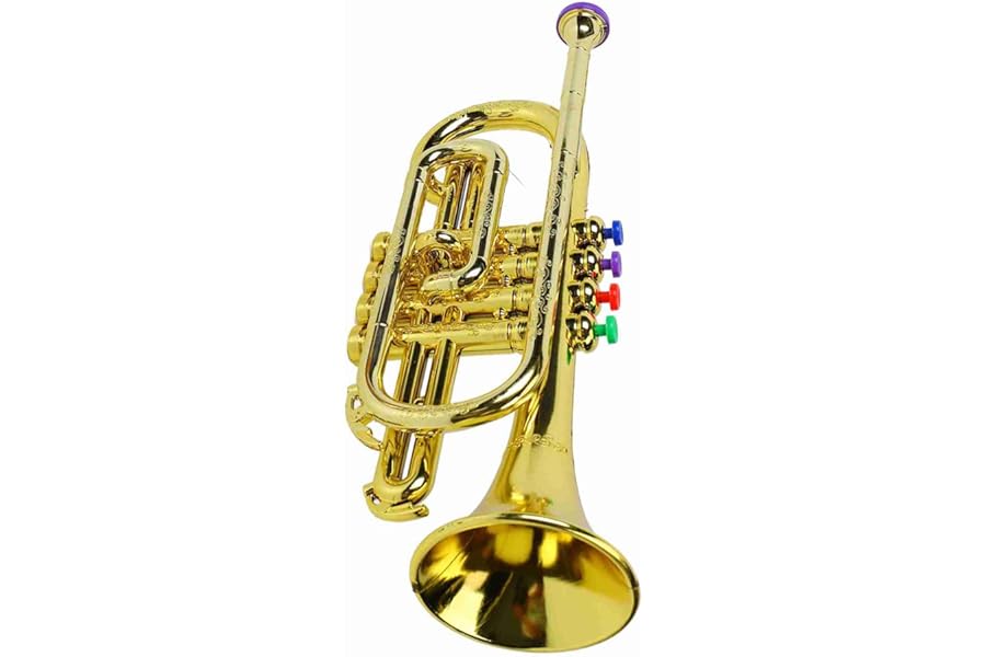 Metallic Trumpets, Gold Kid Trumpet Toy with 4 Colored Keys Interesting Educational Musical Children Trumpet Toy for Home School Christmas Musical Gifts