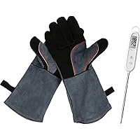 Grillhandschuhe,Ofenhandschuh Grillhandschuh 1 Paar Leder Grill Handschuhe 41x15X1.5cm Wildleder hitzebeständig, schwer…