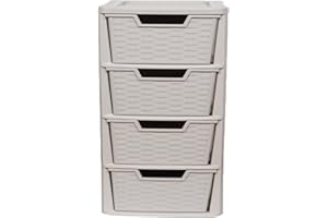 ALEEZ 4 Drawer Storage Unit - Rattan Effect Desktop Plastic Drawer - Multipurpose Home Storage Drawers - Office Table Top Cabinet - Bathroom Accessories Unit H 80 x D 39 x D 39 cm (4 Tier Drawer)
