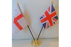 UKFLAGSHOP City Of London England Union Jack 2 Flag Friendship Table Centrepiece Display With Gold Base