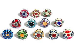 Nacnic Set di 12 pomelli in ceramica con diversi disegni floreali, dipinti a mano. Maniglie artigianali per armadi, cassetti, cassettiere e appendiabiti. Pomelli classici da 40 mm di diametro.