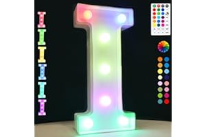 OYCBUZO Light Up Colorful LED Marquee Letter Lights, 18 Colors Changing Alphabet Letters Sign with Remote Timer for Night Light Wedding Birthday Party Lamp Christmas Home Bar Decor- Colorful I