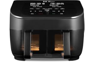 Instant Pot - Vortex Plus Dual Black Air Fryer - Large 7.6L, Family Size - Twin, Double 3.7L Baskets, Clear Window, Food Dehydrator, Grill, Bake, Roast, Reheat, Non-Stick, Easy Clean, Dishwasher Safe
