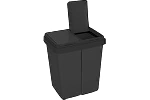 Ribelli Zweimer Duo Müllbehälter mit Deckel 2 x ca. 25 Liter, Kunststoff Mülleimer für die Küche geruchsdichter Abfalleimer Mülltrennsystem, ca. 45 x 32 x 51 cm, Schwarz, 502000
