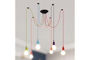 Lightess Industrial Pendant Light, Adjustable Chromatic Spider Lamp, DIY Chandelier, Hanging Ceiling Light, Vintage Pendant Lamp for Kitchen, Dining Room, Hotel (6 Heads)