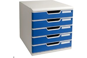 Exacompta - Ref 301003D - Modulo A4 Office - 350 x 288 x 320mm in Size, 5 Closed Drawers (54mm Height), Smooth Opening with Stop, Label Holders - Light Grey/Blue