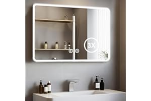 Heilmetz LED Bathroom Mirror with Shaver Socket, 600 x 800mm Bluetooth Bathroom Mirror with Led lights Demister 3x Magnifying, Lighted Vanity Mirrors Wall Mounted, 6500k Horizontal