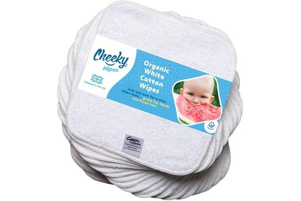 Cheeky Wipes - Lot de 25 lingettes pour bébé en coton épais bio de qualité supérieure - 15 x 15 cm