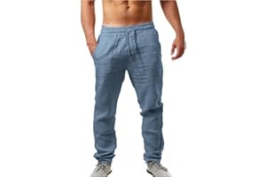 GENERIC Pantalon en Lin pour Homme, Pantalon D'éTé DéContracté avec Poches, Pantalon LéGer Confortable Plage, Pantalon De Sport Jogging Yoga Pantalon Baggy Taille Elastique Pantalons Large Respirant