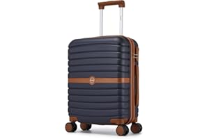 Kono Cabin Suitcase 55x40x20 Lightweight ABS + PC Hard Shell Carry On Trolley Case Small Travel Hand Luggage with 3 Digit Combination Lock Spinner Wheels (Navy/Brown)