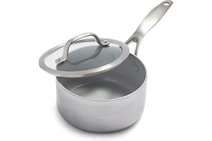 GreenPan Venice Pro Tri-Ply Acier Inoxydable Céramique Saine Antiadhésive Casserole 16cm/1.5 Litre avec Couvercle, Sans PFAS, Multicouches, à Induction, Va au Lave-Vaisselle, Va au Four, Argent
