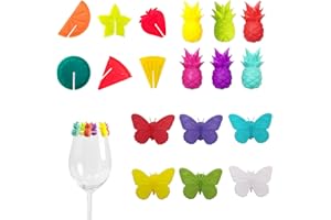 PMELCXD 18 Pièces Marqueurs de Butterfly Boissons aux Fruits Marqueur Silicone Ananas Étiquettes en pour Verre à Vin, Étiquette Multicolore Réutilisable, Adaptée Noël Fête Mariage