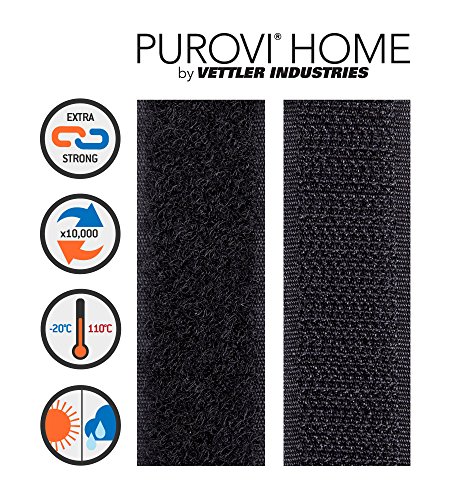 Purovi® 1m Klettband selbstklebend, Flausch & Haken, 20mm breit, schwarz - 2