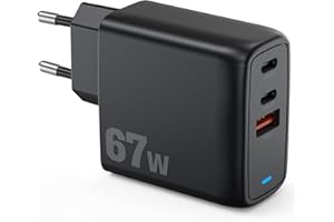 ACABUMA Cargador USB C 67W (GAN II),Cargador Rápido Multiple con 3 Puertos,Pared Movil Carga Adaptador Compatible con MacBook Pro/Air, iPad, Pixel,Lenovo,HP,ThinkPad,DELL XPS 13 (Blanco) (Negro)