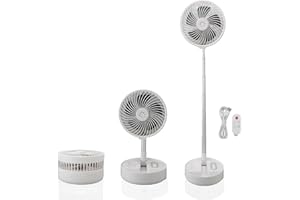 MOKERNALI Standventilator mit Fernbedienung, 4 Gang Teleskopventilator, Standventilator Faltbar mit Licht, 7200 mAh USB-Aufladung, 37cm bis 100cm, Tragbarer Ventilator leise, für Schlafzimmer, Büro, Angeln