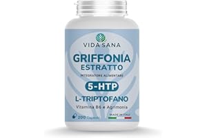 VIDASANA Integratore Griffonia 5-HTP Alto Dosaggio – Triptofano Naturale per Rilassamento, Benessere Mentale e Normale Tono dell’Umore – Serotonina Support Formula naturale – 200 Capsule Vegetali