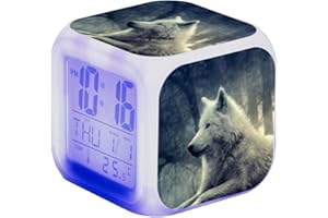 NICOLE KNUPFER Wolf - Sveglia a LED per bambini, con display LCD illuminato e sveglia, regalo con lupo (#18)