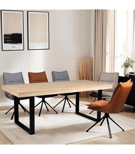 Skraut Home -Set Mobili, Tavolo da pranzo, 140, Rovere e nero, industriale, Tavolo, Pack di 4