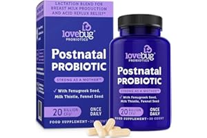 LoveBug Probiotics Postnatal Probiotic, 30 Capsules – 20 Billion CFU – Lactation Blend with Fenugreek, Milk Thistle, Fennel – Vegan, Non-GMO