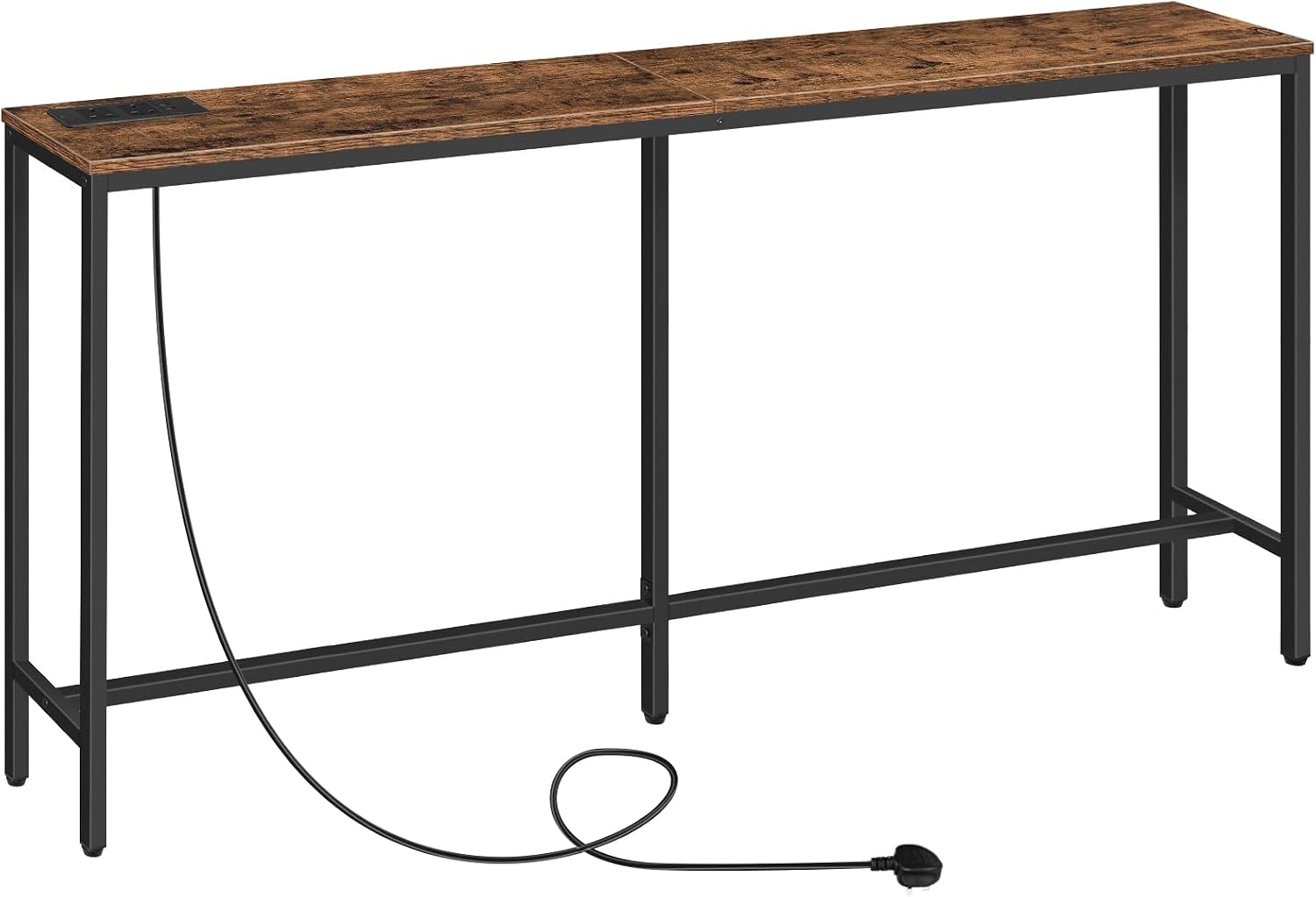 MAHANCRIS Console Table with Power Outlet, 160 cm Narrow Sofa Table, Industrial Entryway Table with USB Ports, Behind Couch Table for Entryway, Hallway, Foyer, Living Room, Rustic Brown ACTHR16KE01V