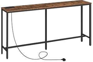 MAHANCRIS Console Table with Power Outlet, 160 cm Narrow Sofa Table, Industrial Entryway Table with USB Ports, Behind Couch Table for Entryway, Hallway, Foyer, Living Room, Rustic Brown ACTHR16KE01V