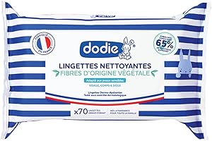 DODIE Lingettes Nettoyantes 3 en 1 (x70) – Visage, Corps et Siège – Dermo-apaisantes, douces et résistantes - Fibres d’origine végétale - Dès la naissance