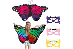 FANTESI 2 Stück Kinder Schmetterlingsflügel, Halloween Fee Schmetterling Umhang Flügel Kostüm Schmetterling Schal Pixie Poncho Kostüm für Jungen Mädchen Verkleiden Prinzessin Party Gastgeschenke