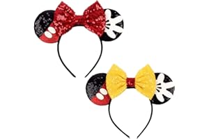 NyaSaa 2PCS Mouse Ears Headband, Mini Mouse Ears Cosplay Party Headband Cute Mouse Ears Hair Bands Shiny Bow Mouse Ears Cute Headband for Kids Girls Women Princess Party Decorations